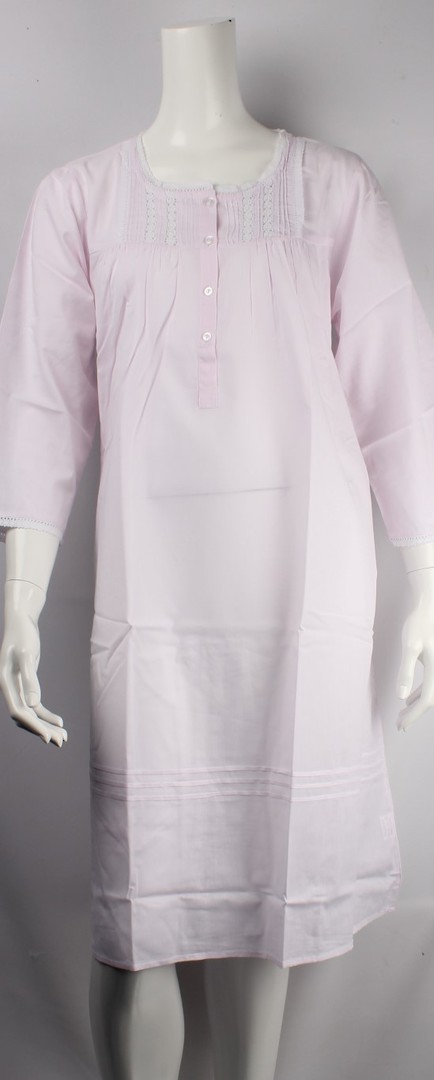 Cotton full length winter nightie w long sleeves,button front w pintucks and lace trim pink Style:AL/ND-230/PNK image 0